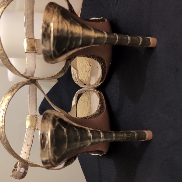 Authentic GOLD leather Python ALEXANDRE BIRMAN Size 8 shoes. 4" heel - Picture 2 of 10